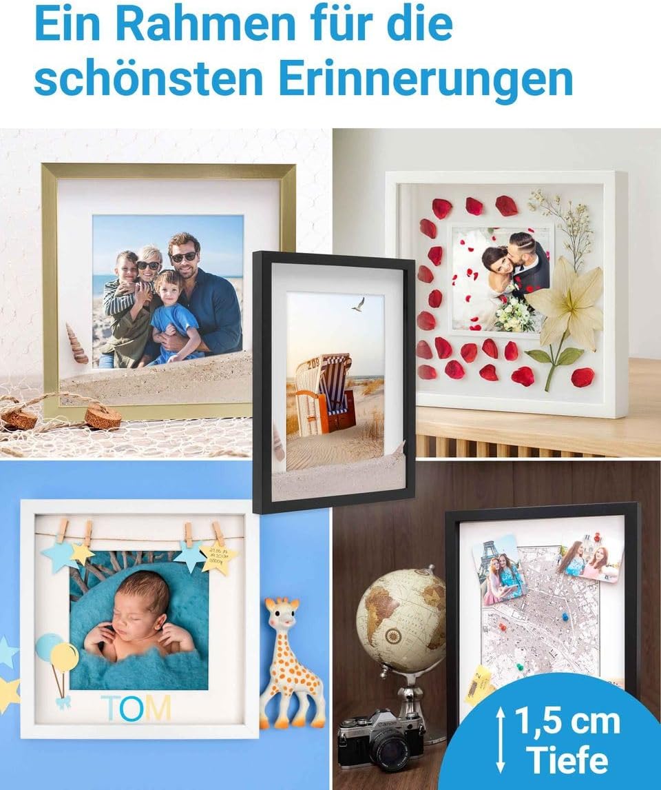 PHOTOLINI 3D Bilderrahmen zum Befüllen 21x30 A4 Natur, 1,5 cm tiefer Objektrahmen mit Glas, tiefer B
