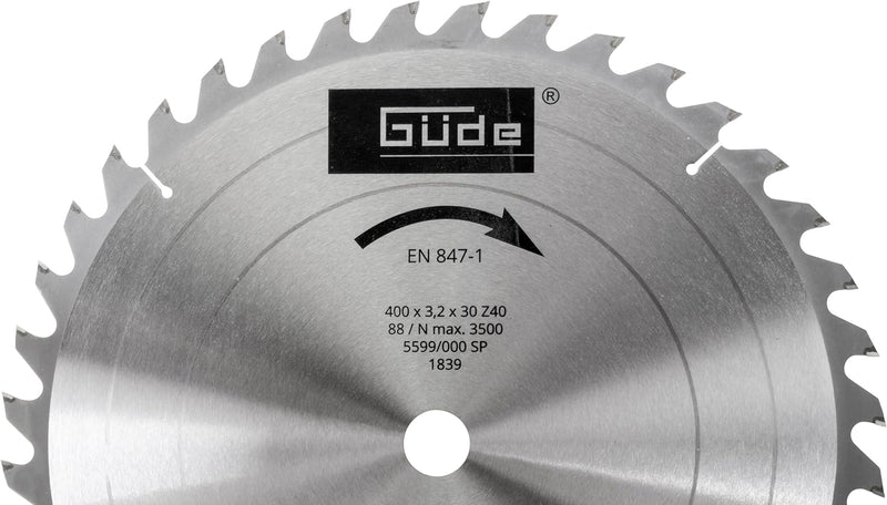 Güde Brennholzsägeblatt HM 400x30x3,2x40Z (aus Hartmetall, 40 cm Durchmesser, 3 cm Sägeblattbohrung,