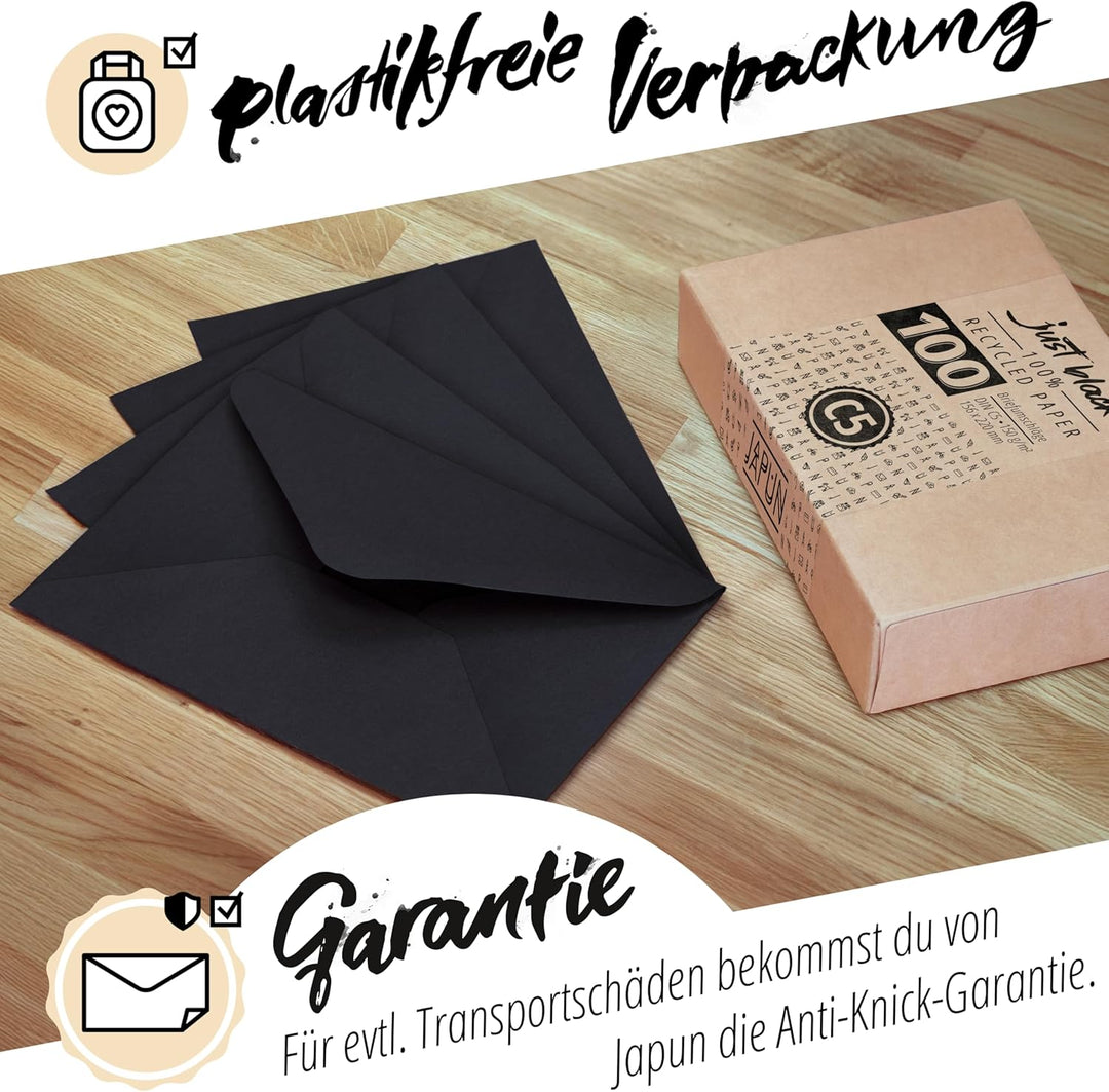 Japun – Briefumschläge (100 Stück) aus Papier, Kuvert, Umschlag ohne Fenster - DIN C5-220 x 156 mm -