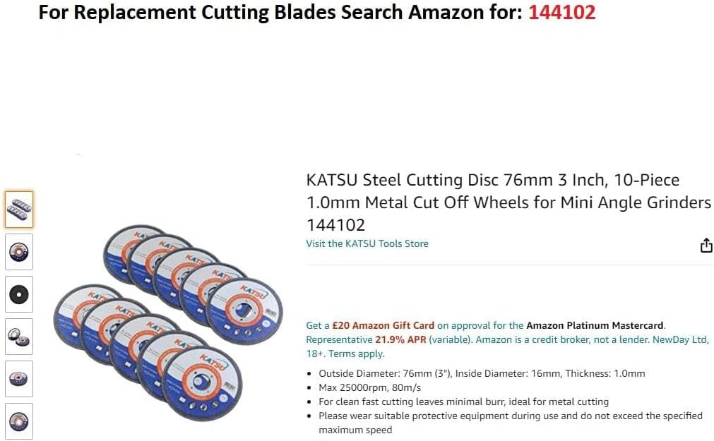KATSU Elektrischer Mini Winkelschleifer 75mm 3", 280W mit 5 Trennscheiben Multifuction Kabelgebunden