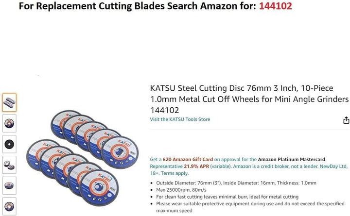 KATSU Elektrischer Mini Winkelschleifer 75mm 3", 280W mit 5 Trennscheiben Multifuction Kabelgebunden