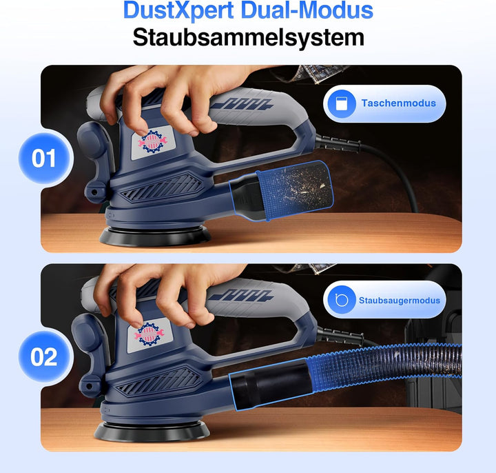 Exzenterschleifer 450W mit Bremse, 125mm Schleifmaschine für Holz mit Staubabsaugung, Schleifmaschin
