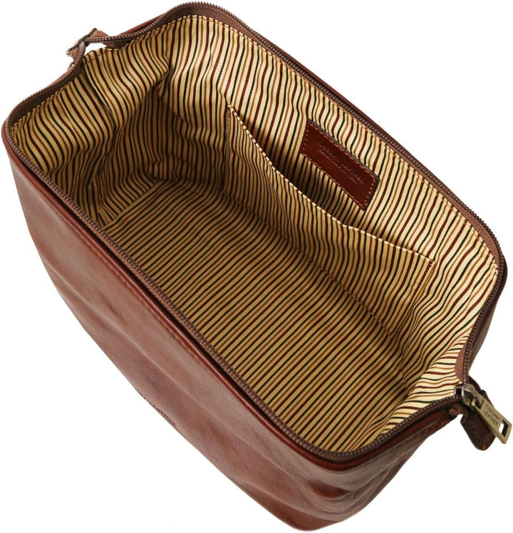 Tuscany Leather Smarty Reise- Kulturtasche aus Leder - Gross Braun, Braun