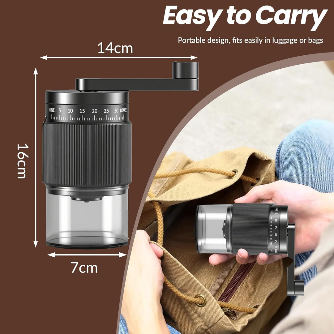 Mini Kaffeemühle Manuell, 35 Externe Einstellbare Mahlgrade, Handkaffeemühle mit Verschleissfester K