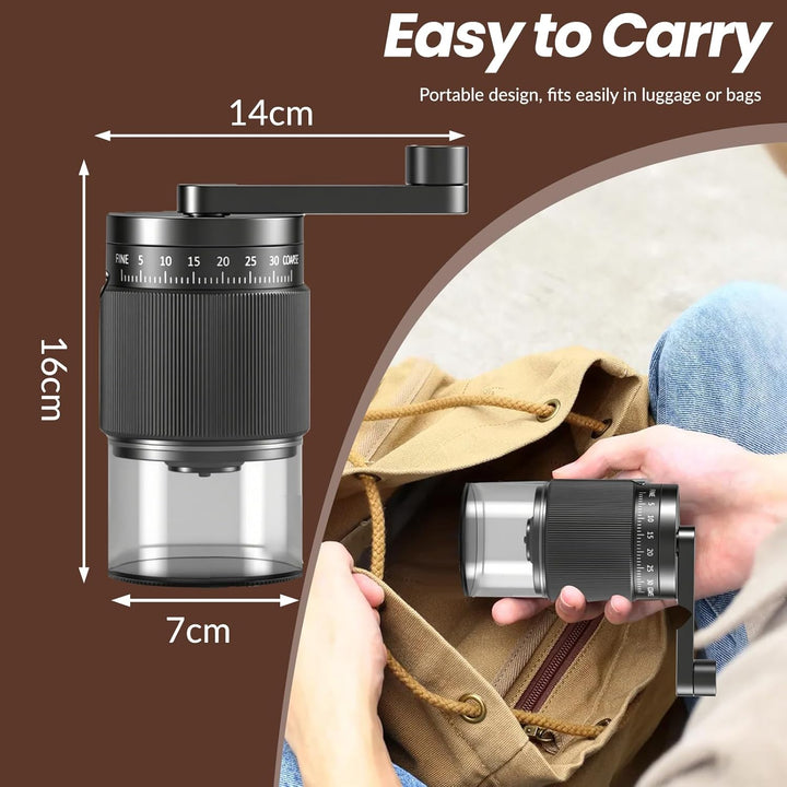 Mini Kaffeemühle Manuell, 35 Externe Einstellbare Mahlgrade, Handkaffeemühle mit Verschleissfester K
