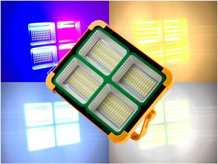 Jandei - 100 W Solar-LED-Strahler, tragbar. 5 Lichtmodi/336 LEDs. Mit Magnet und Halterung. USB/Sola