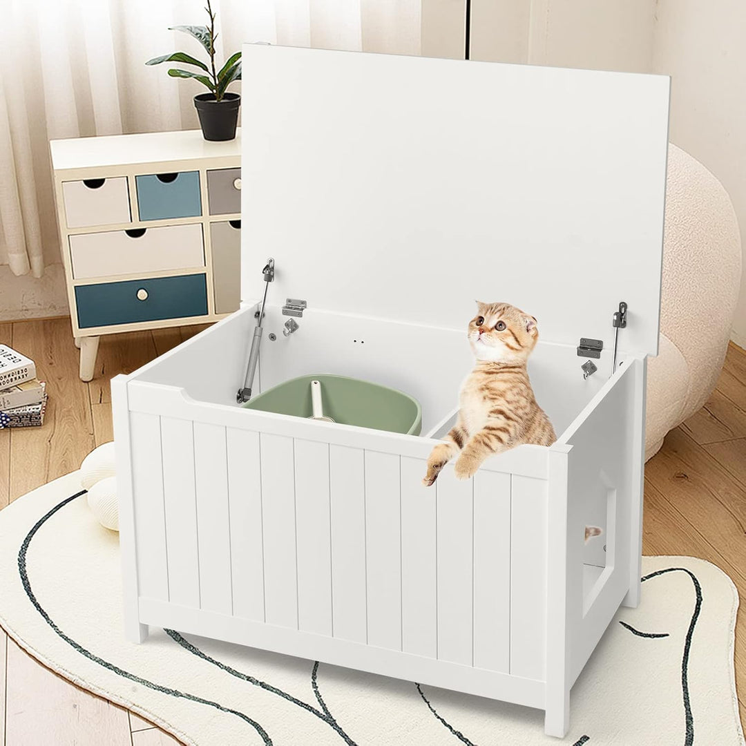 COSTWAY Katzenschrank für Katzentoilette, Katzenklo Schrank mit Eingang &amp; Klappdeckel, Katzenhöhle m