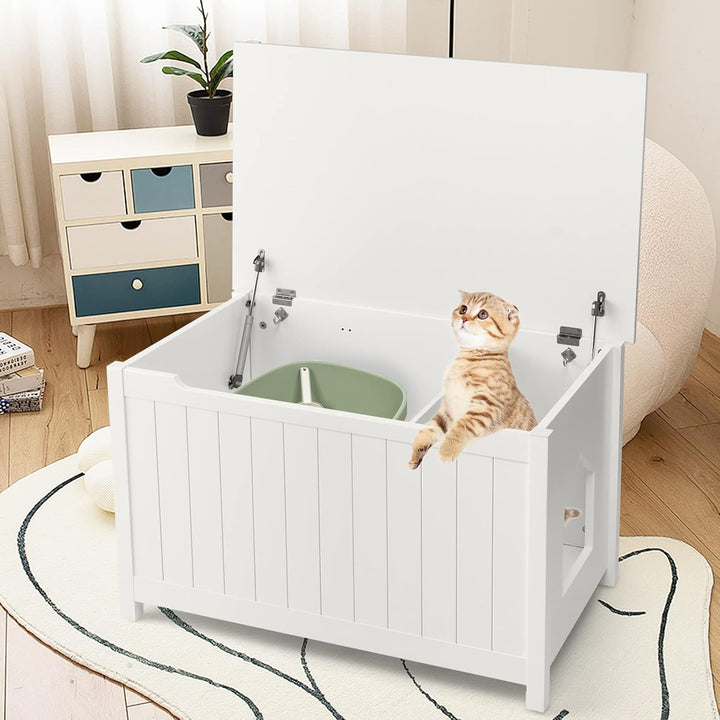 COSTWAY Katzenschrank für Katzentoilette, Katzenklo Schrank mit Eingang &amp; Klappdeckel, Katzenhöhle m