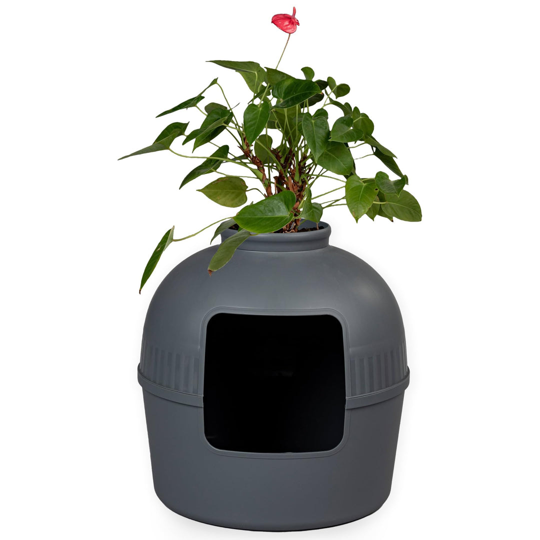 RHRQuality Katzentoilette Flower XXL unsichtbare Katzenklo mit Deckel 51Ø x 55cm (Grau), Grau