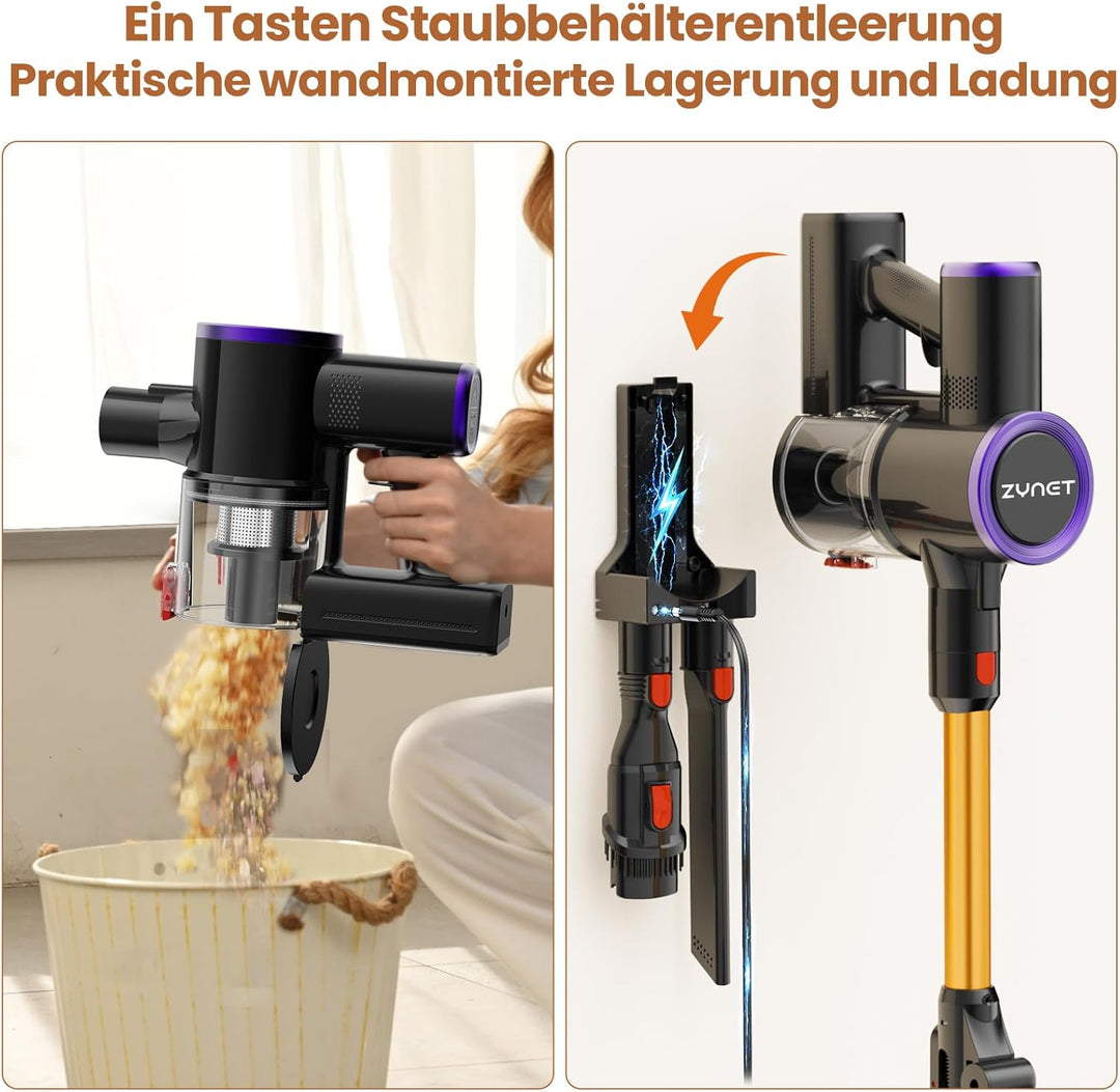 S9 Akku Staubsauger Kabellos, 45KPa/500W/45Min Akkustaubsauger mit Flexibles Biegegelenk, Kabelloser