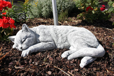 stoneandstyle Steinfigur Grosse Katze schlafend, frostfest bis -30°C, massiver Steinguss