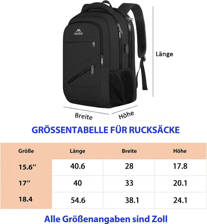 MATEIN Rucksack Herren, Laptop Rucksack 17 Zoll mit USB Ladeanschluss und TSA-Zertifizierung,Gross W