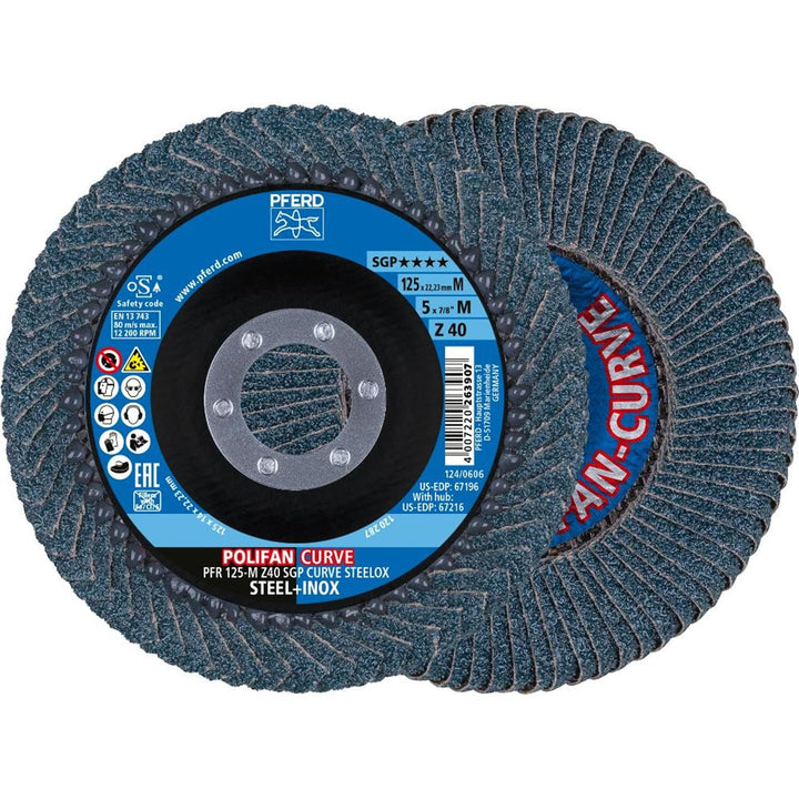 PFERD Fächerscheibe POLIFAN CURVE 2 Stück | Ø 125 mm, Breite M (11 mm), Z40, SGP STEELOX | 69398197
