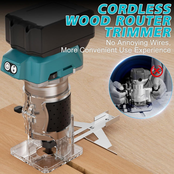 Akku Oberfräse kompatibel mit Makita 18V Akku, bürstenloser Motor,5 Geschwindigkeiten,800W 30000RPM,