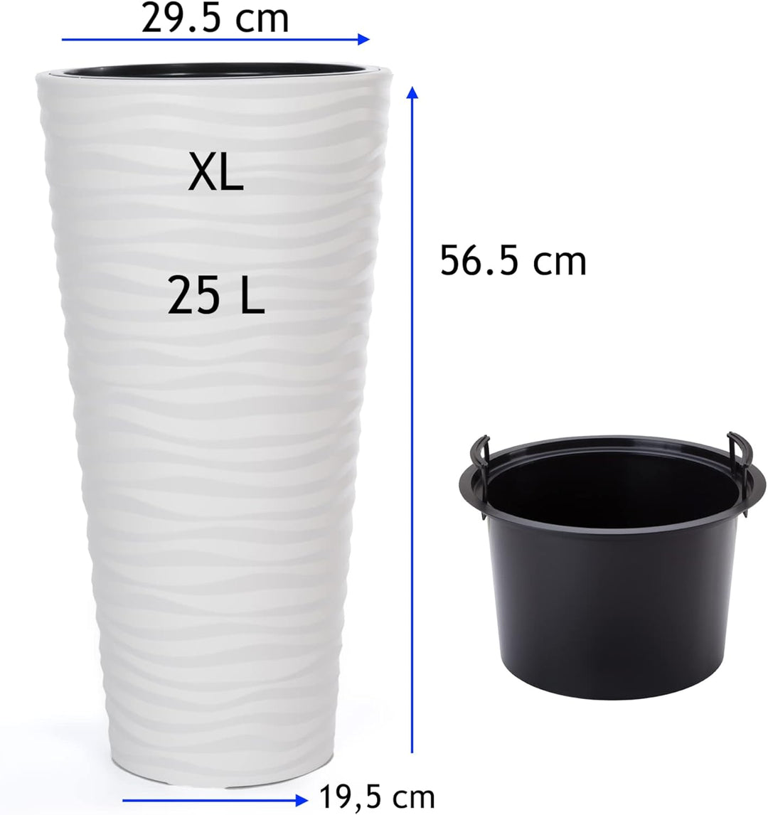 MELTOM Blumenkübel Blumentopf Rund 3D Effekt Slim Pflanzkübel mit Herausnehmbaren Einsatz (XL), XL