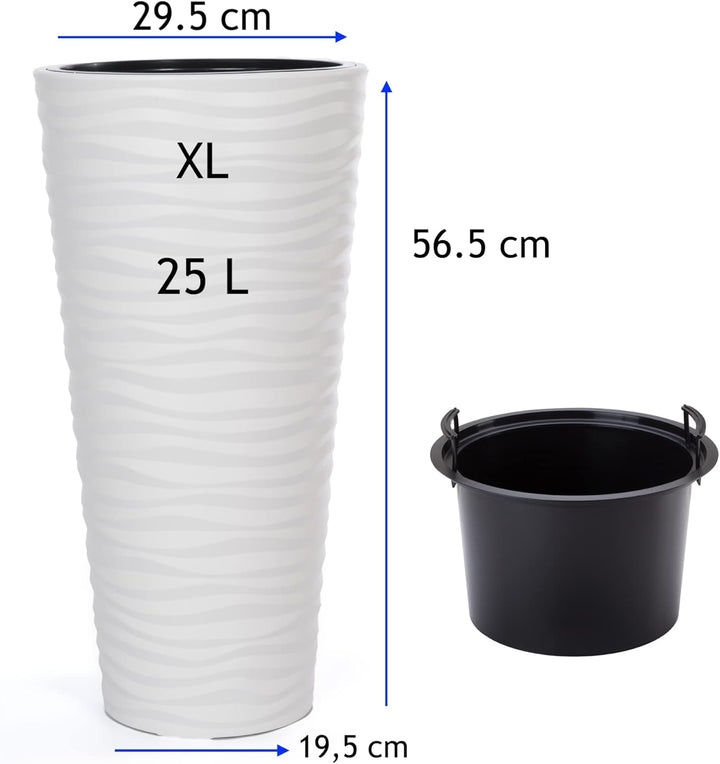 MELTOM Blumenkübel Blumentopf Rund 3D Effekt Slim Pflanzkübel mit Herausnehmbaren Einsatz (XL), XL