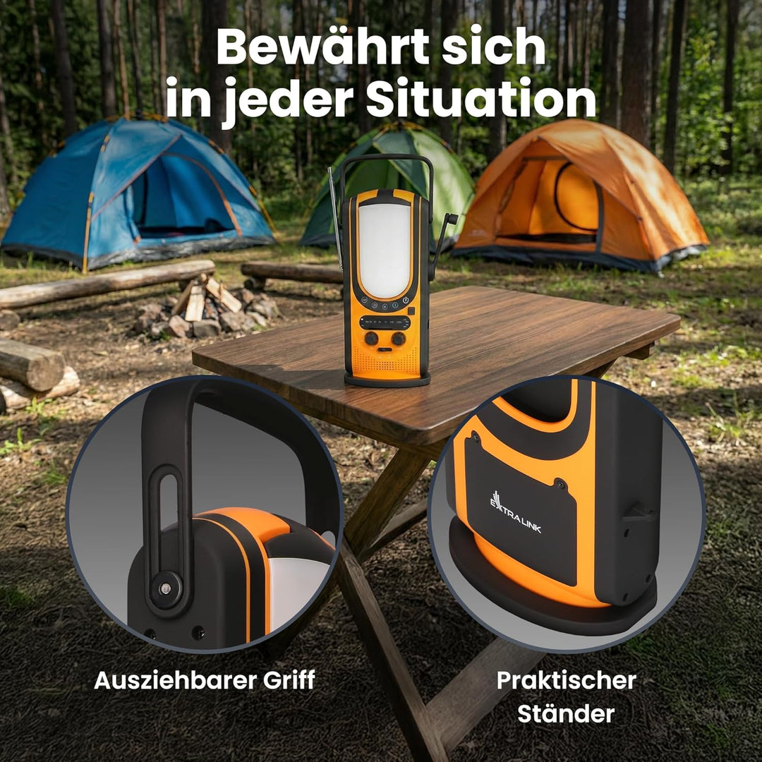 Extralnik Notfallradio AM/FM, Solar & Kurbelradio mit Powerbank 6000mAh, 6 Ladearten, USB C, Taschen
