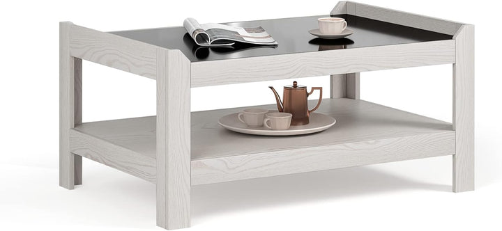 Mondeer Couchtisch, Wohnzimmertisch mit Gehärtetem Glas Moderner Stil für Wohnzimmer Büro, B90 x H43