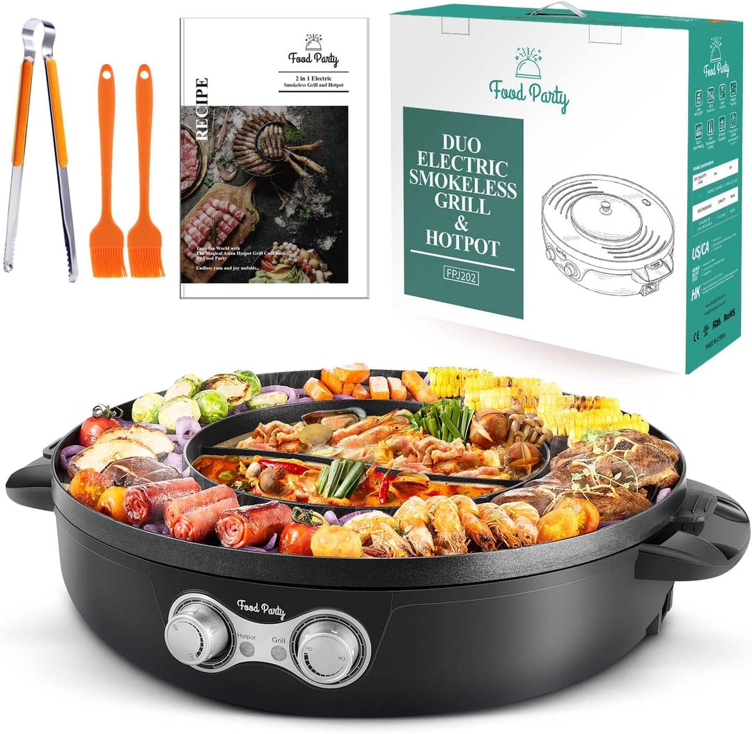 Food Party Hot Pot und grill Elektrisch Hotpot Topf 220V 2200W Elektrogrill 2 in 1 Electric Hot Pot