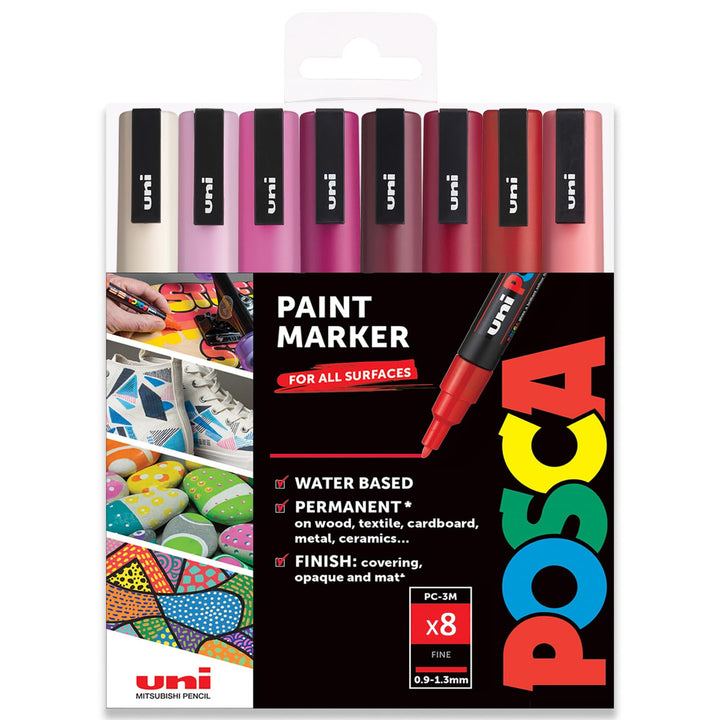 posca Uni PC-3M Farbstifte, Rot, 8 Stück in Geschenkbox, Rottöne