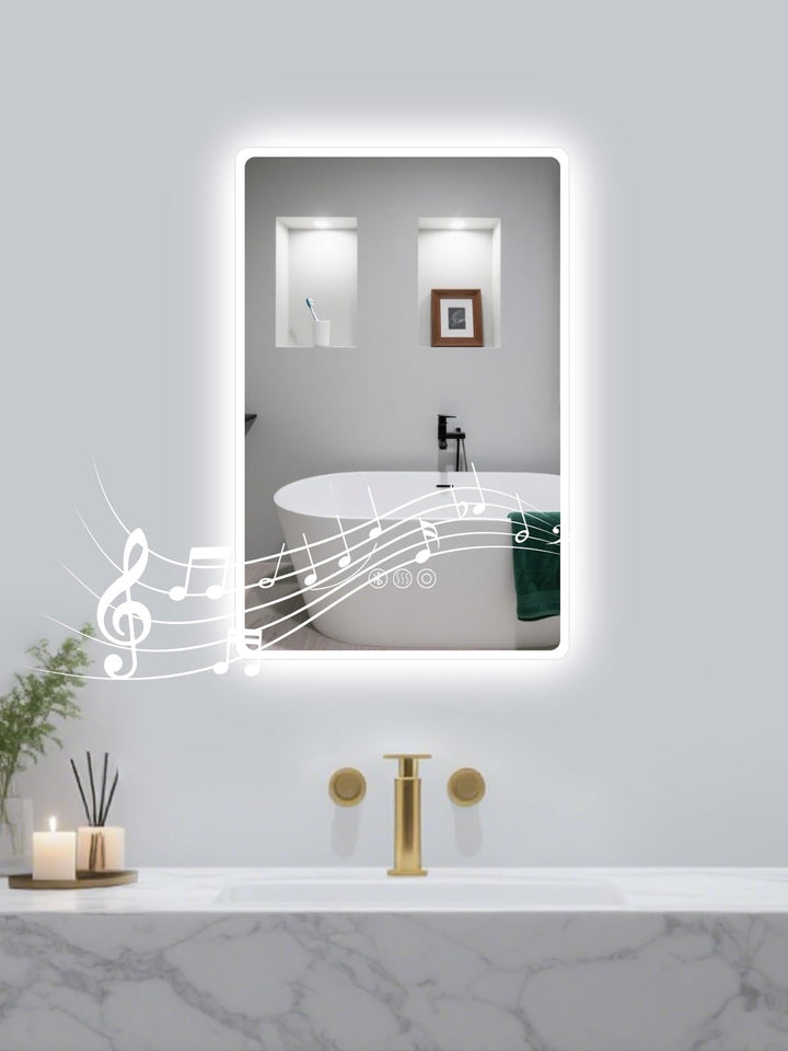 Badspiegel mit Beleuchtung,40x60cm LED Badezimmerspiegel Mit Licht und Bluetooth, Entfoggen, 3 Farbt