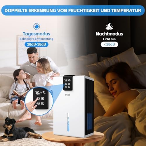 PSOS Luftentfeuchter, 2800ML Elektrischer Luftentfeuchter mit Ultra-Leise Automatischer Abschaltung,