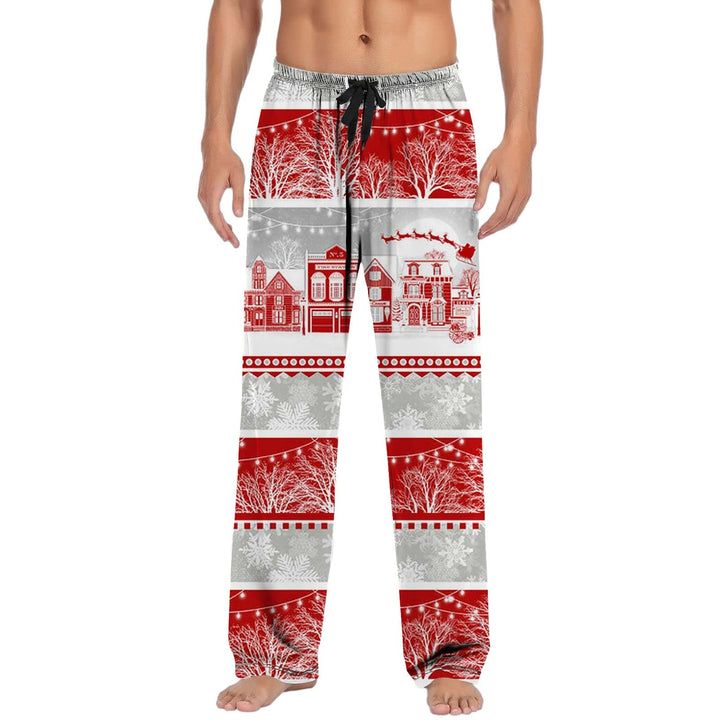 Herren Weihnachten Lange Schlafanzughose Pyjamahose Schlafhose Haushose Freizeithose Yogahose mit Gü