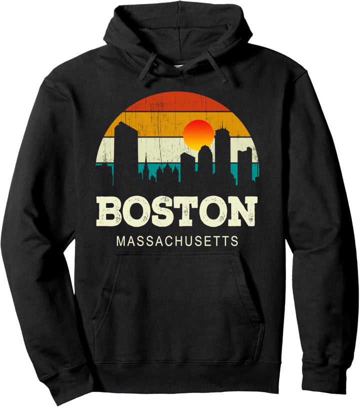 Vintage Retro Style USA Skyline Massachusetts Boston City Pullover Hoodie