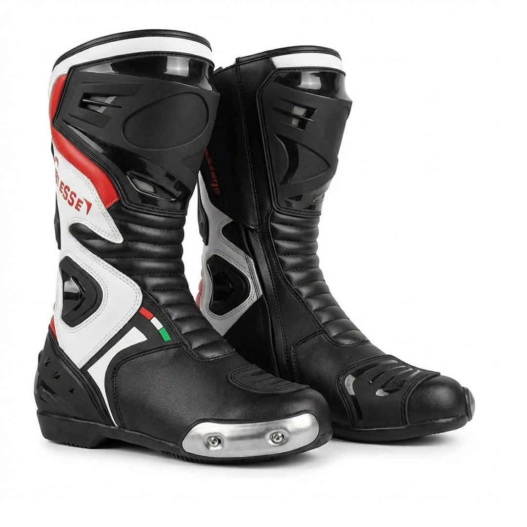 BS MOTO - Motorradstiefel Pista Sport Racing, aus Leder, professionell, atmungsaktiv 46 EU Schwarz R