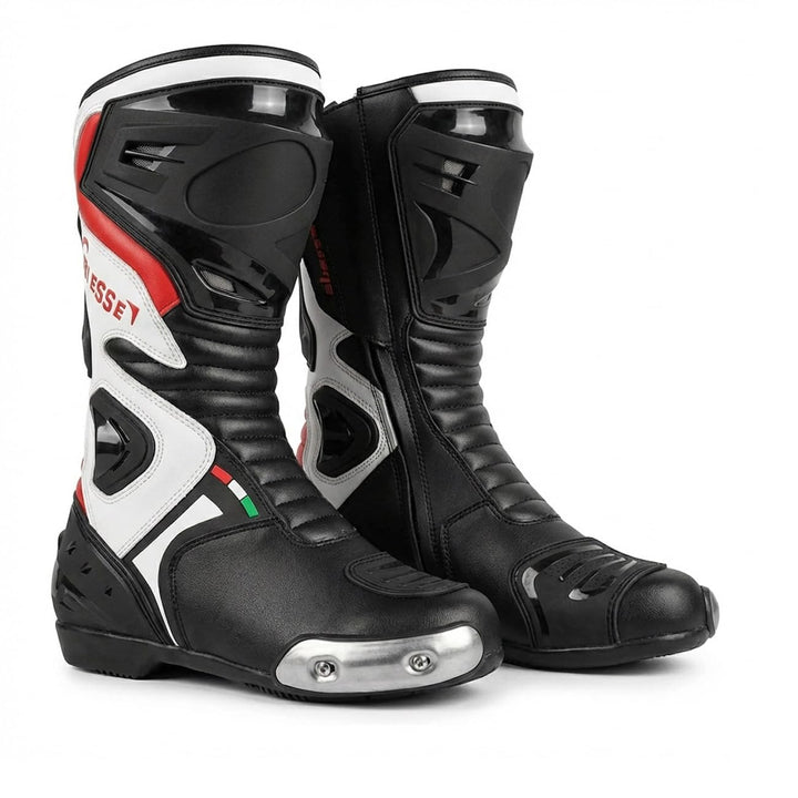 BS MOTO - Motorradstiefel Pista Sport Racing, aus Leder, professionell, atmungsaktiv 40 EU Schwarz R
