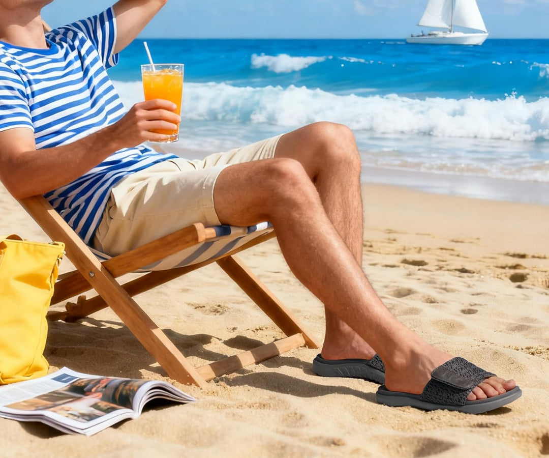 ONCAI Dusch Badelatschen Herren mit Klettverschluss Offener Zeh Sports Badesandalen Sommer Freizeit