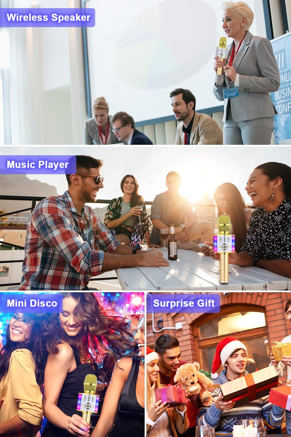 BONAOK Magic Sing Karaoke Mikrofon, Bluetooth Mikrofon Karaoke Kinder, 4 in 1 Sing Microphone, Draht
