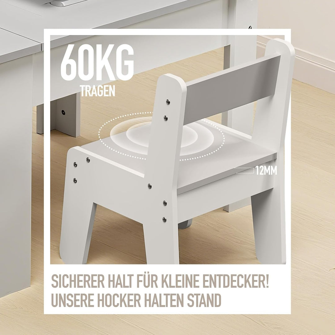 kindertisch mit 2 stühlen,Multifunktion Spielen Malen Lesen, 4 Wechselplatten, verstellbar & kippsic