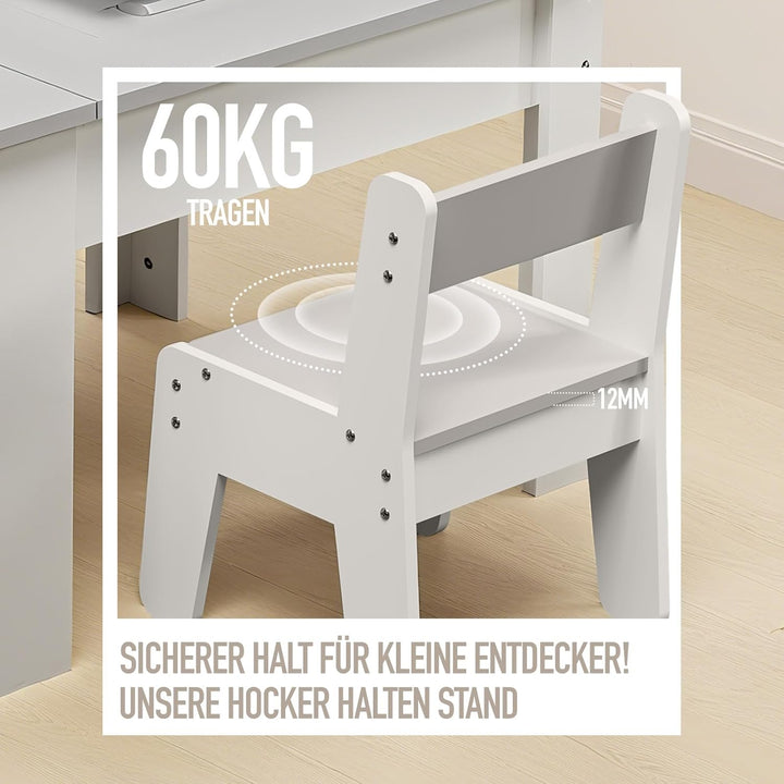 kindertisch mit 2 stühlen,Multifunktion Spielen Malen Lesen, 4 Wechselplatten, verstellbar & kippsic