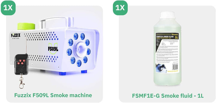 Fuzzix F509LW Nebelmaschine Mini mit LED Lichteffekt und 1L Nebelfluid, 500 Watt mit Fernbedienung,