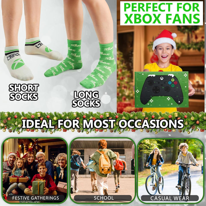 Get Trend XBox Socken Adventskalender 2025 für Kinder Teenager, 24 Paar, 35-40, Bequem & Weich, Coun