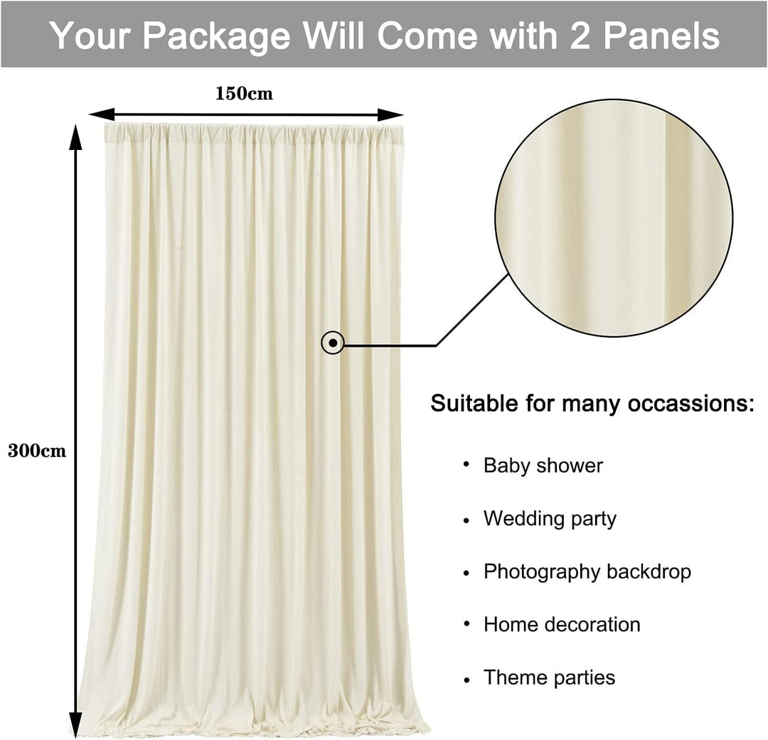 3×3 m Elfenbein Hochzeit Hintergrund Vorhang, 2 Platten 1,5×3 m Faltenfreie seidige Glatte Polyester
