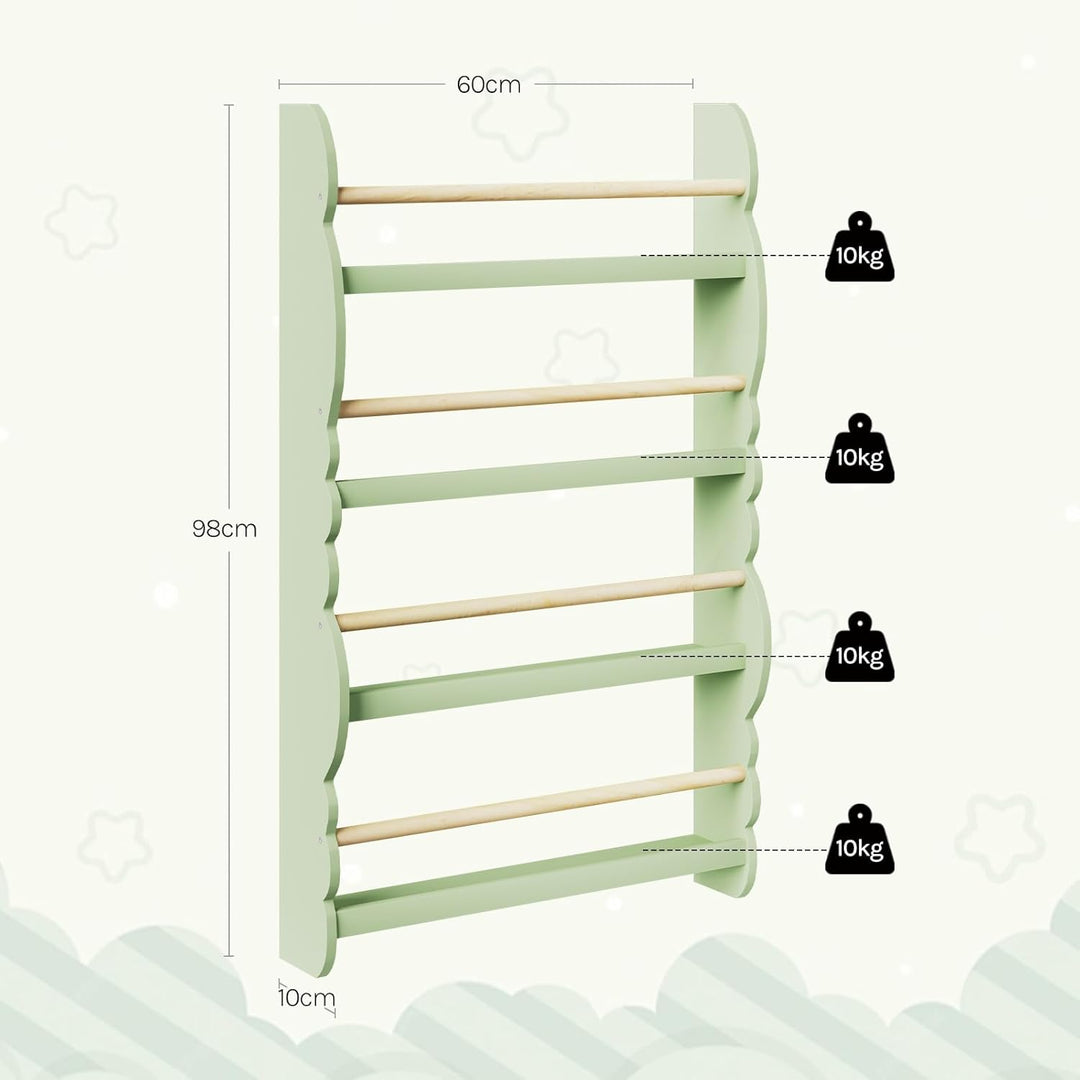 WOLTU Kinder Bücherregal Wand, Bücher-Organizer mit 4 Ablagen, Kinderregal für Buchaufbewahrung, Wan