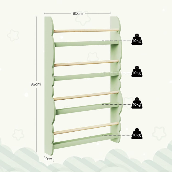 WOLTU Kinder Bücherregal Wand, Bücher-Organizer mit 4 Ablagen, Kinderregal für Buchaufbewahrung, Wan