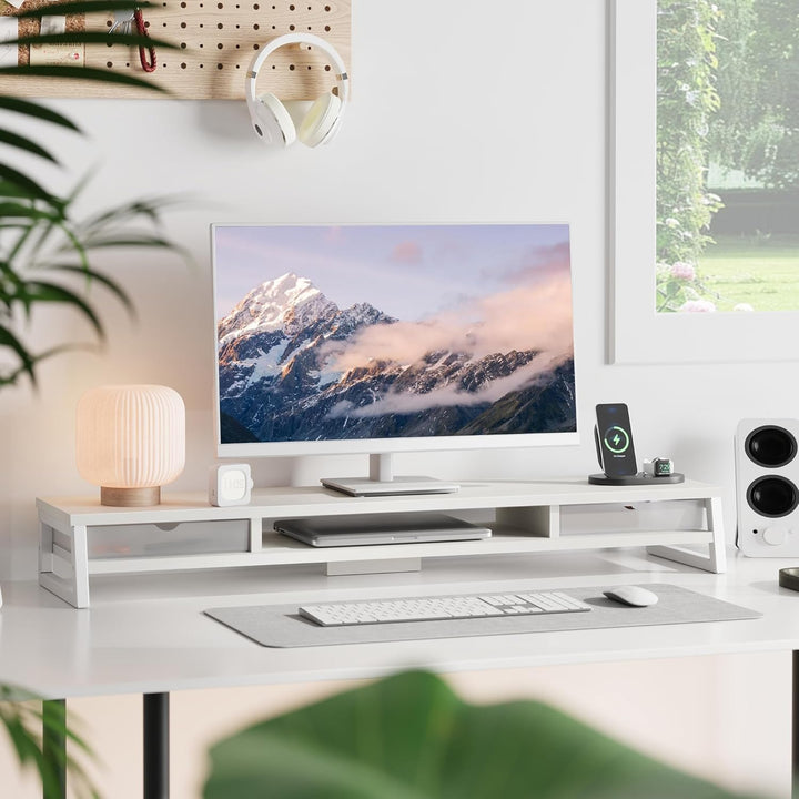 Fenge Dual Monitorständer Riser mit 2 Acryl Schubladen 2 Etagen 108cm Computer Bildschirmständer für