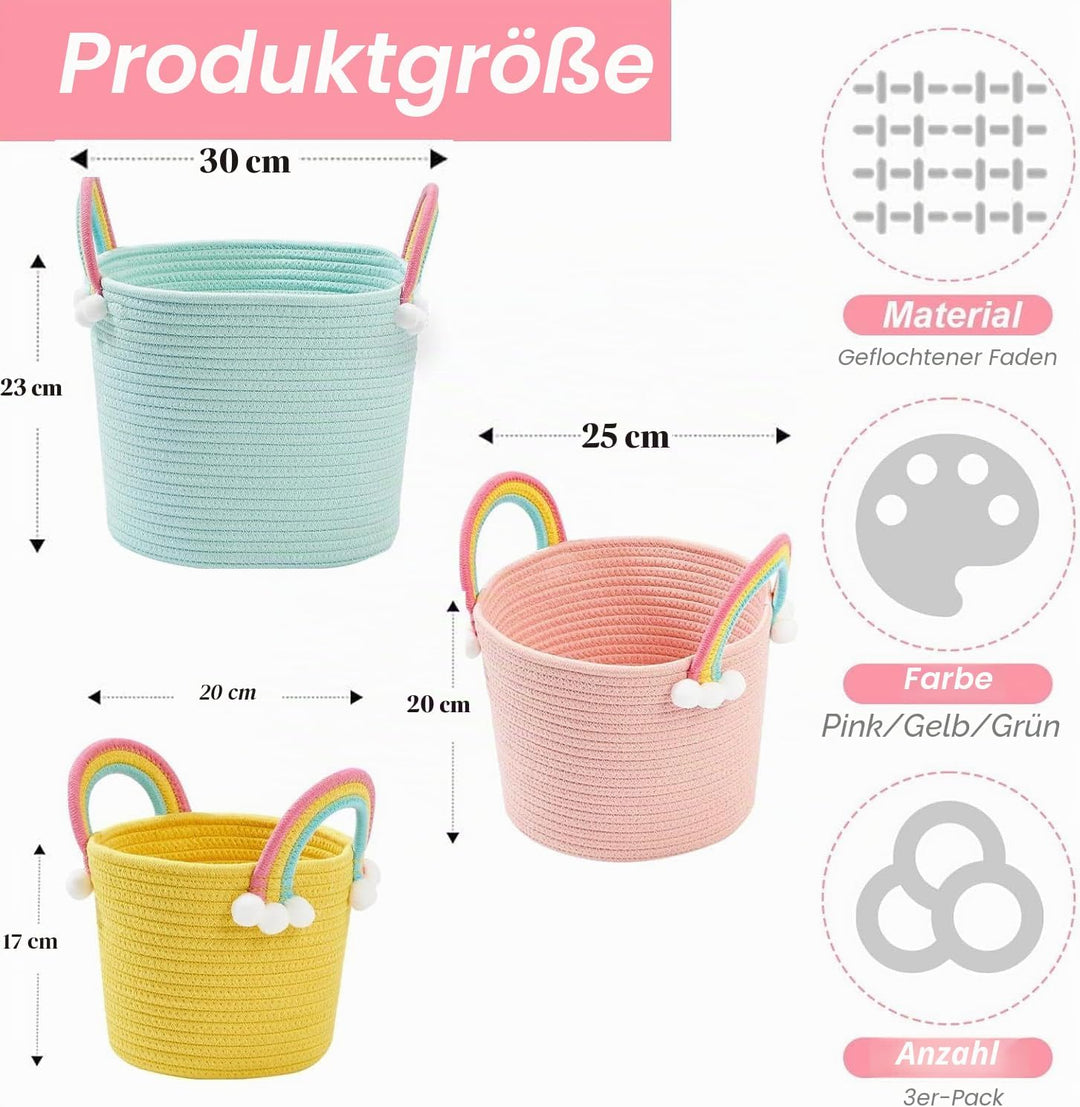 3 Pcs kleine Aufbewahrungskörbe, gewebte Körbe, Hamper Körbe für Geschenke leer, Spielzeugkorb, Seil