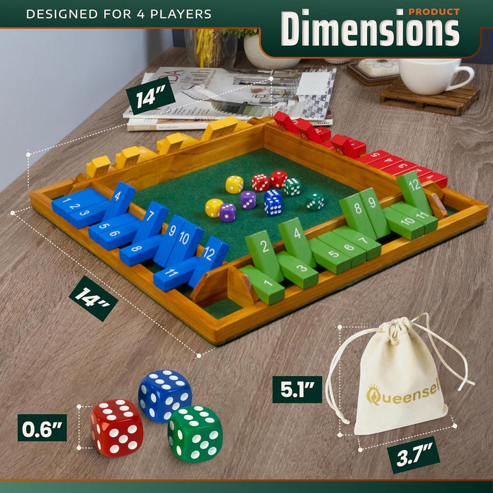Shut The Box 4 Spieler Gross – Shut The Box 12er Aus Holz – Klappenspiel Holz 35,5 cm – Shut The Box