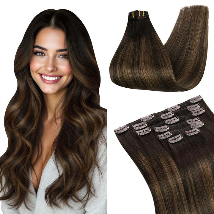 Ugeat Remy Echthaar Extensions Clip in 40cm Clip in Extensions Echthaar Dick 120 Gramm 7 Stücke Bala