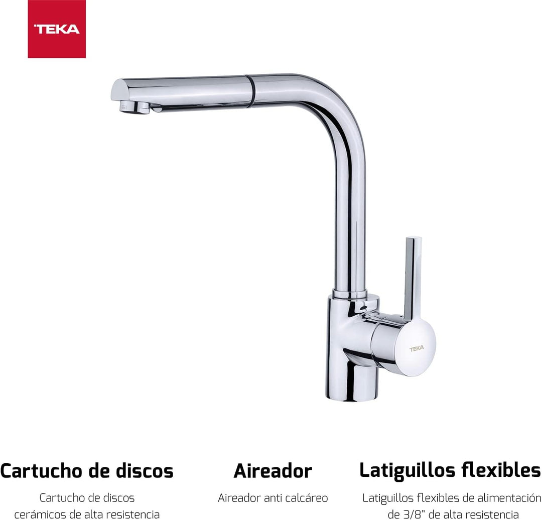 TEKA Armatur ARK 938, Chrom-Wasserhahn für die Küche, mit Auszugbrause