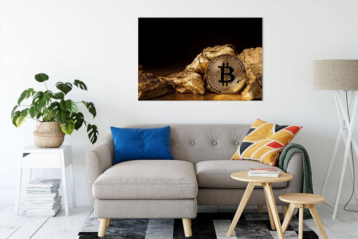 Pixxprint Bitcoins BTC als Leinwandbild | Grösse: 100x70 cm | Wandbild | Kunstdruck | fertig bespann