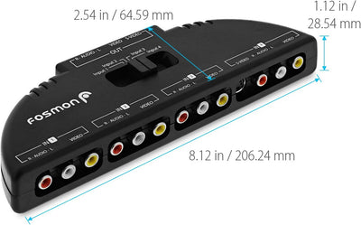 Fosmon 4-Wege Audio/Video RCA Switch Hub mit 4 Input-Anschlüssen Selector/Splitter Box/Umschalter Ad