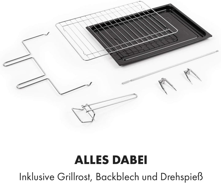 Klarstein Masterchef Minibackofen, Mini Backofen Temperatur: 100-230 °C, Ofen mit Drehspiess, Umluft