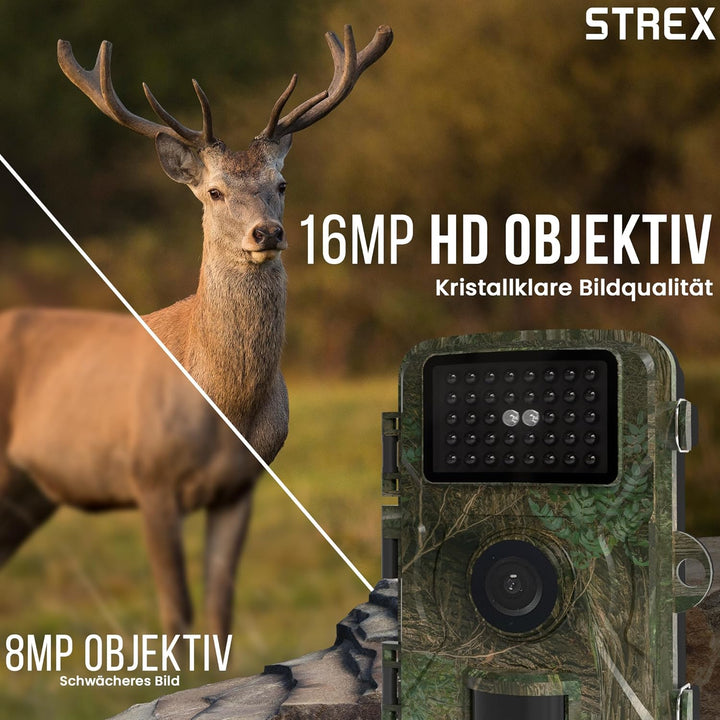 Strex Wildkamera mit Nachtsicht – 16MP 1080P Full HD – Wasserfest – Jagdkamera – Wildtierkamera