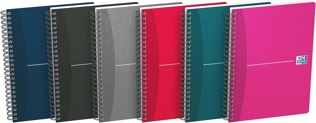 Oxford Spiral-Notizbuch A5, liniert, 180 Seiten, 4 aus 6 Farben, 5 Stück A5, liniert Spiralbuch, A5,
