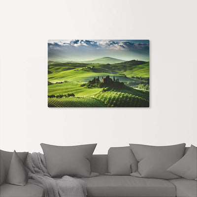 ARTland Leinwandbilder Wandbild Bild auf Leinwand 120x80 cm Landschaften Felder Fotografie Grün Sonn